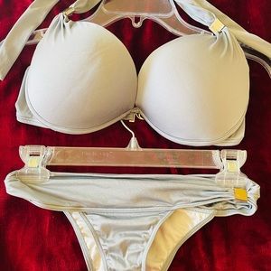 Grayish Silver Push-up Bikini set, Bra size 34D (M/L) Bottom size small.